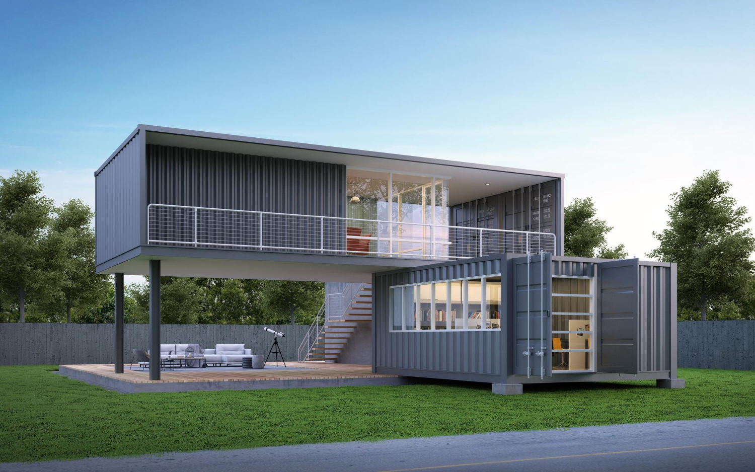 container-house-office-with-lawn-grass